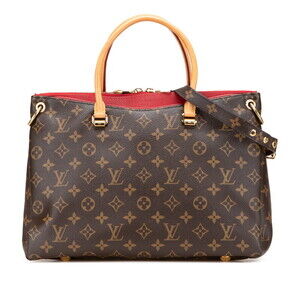 Louis Vuitton Monogram Pallas Handbag Shoulder Bag Clementine Red Brown